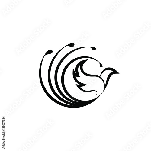 outline flying phoenix or eagle logo design template