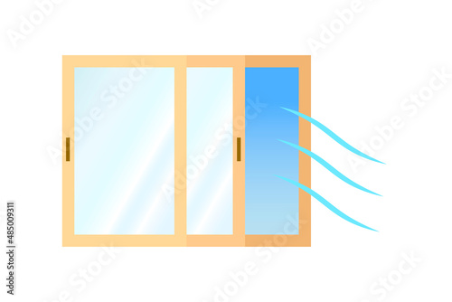 窓を開けて換気をしているイラスト。感染症対策。