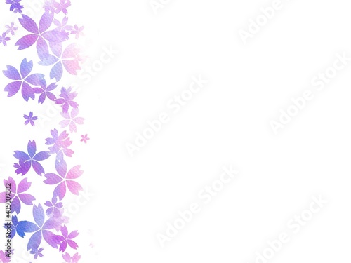 水彩桜背景、フレーム（紫）