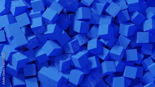 3DCGで描かれた散乱した箱のイラスト。青色。
