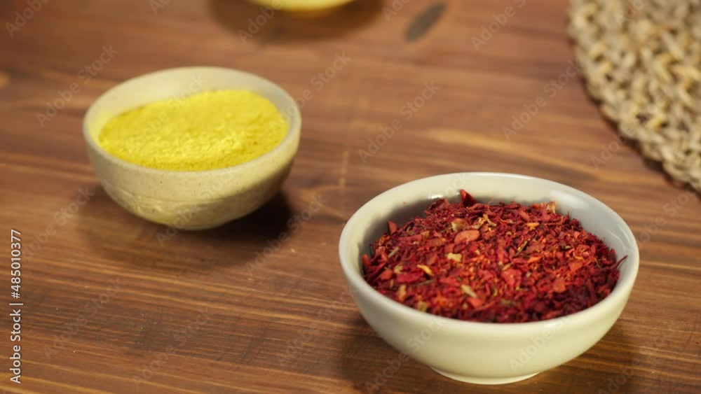 Spices, dried herbs, pepper, top view. Middle eastern cuisine. Seasoning for cooking spicy dishes. Arabian or Moroccan food. Spices, dried herbs, pepper, top view. Middle eastern cuisine. Seasoning for cooking spicy dishes. Arabian or Moroccan food.