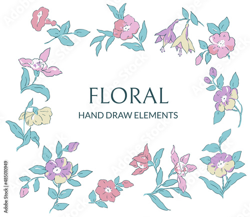 Hand drawn floral elements collection Free Vector
