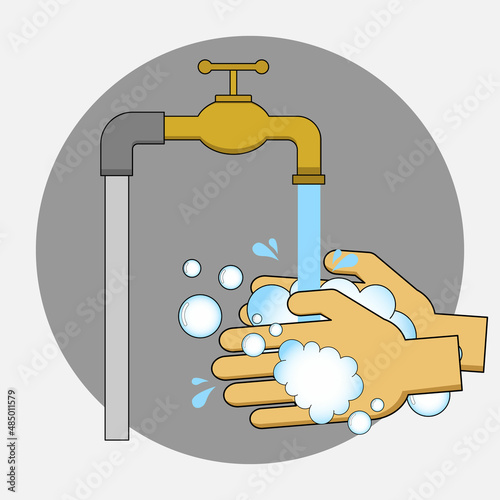 Washing hands with soap in running water