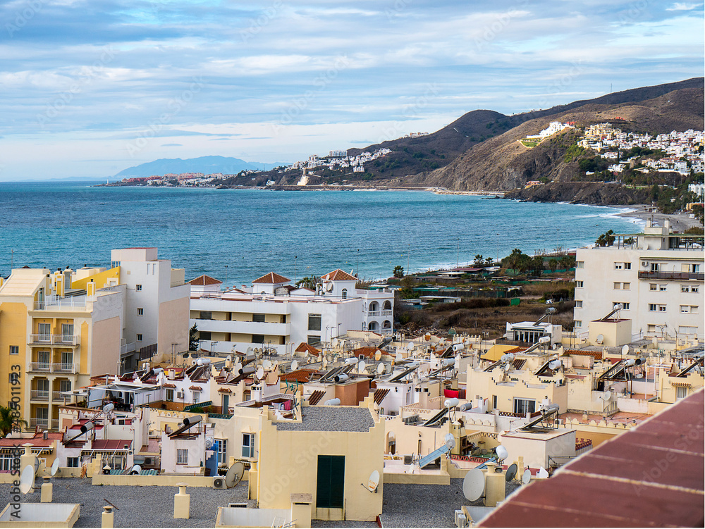Nerja on the Costa del Sol,Spain is a seaside resort of sandy beaches sheltered by the impressive Alpujarra mountains and often referred to as The Jewel of the Costa del Sol for its 7 sandy beaches  