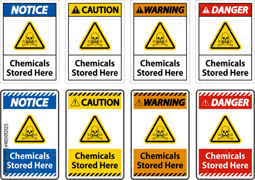 Label Chemicals Stored Here Sign On White Background