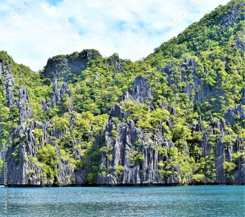 Beautiful limestone formations off the shores of Coron island in Palawan, Philippines