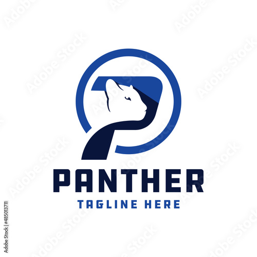 panther animal illustration logo with letter P
