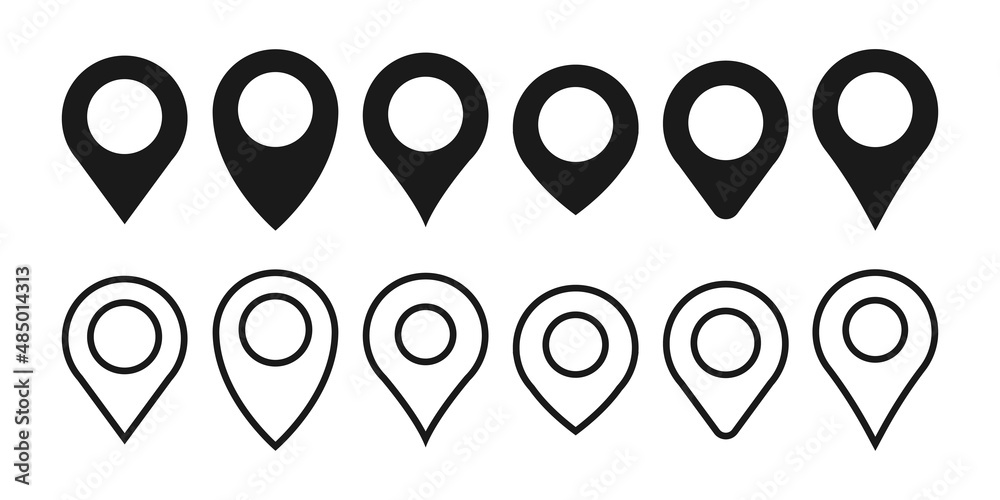 Location pin icon. Map pin place marker. Location icon. Map marker pointer icon set. - obrazy, fototapety, plakaty 