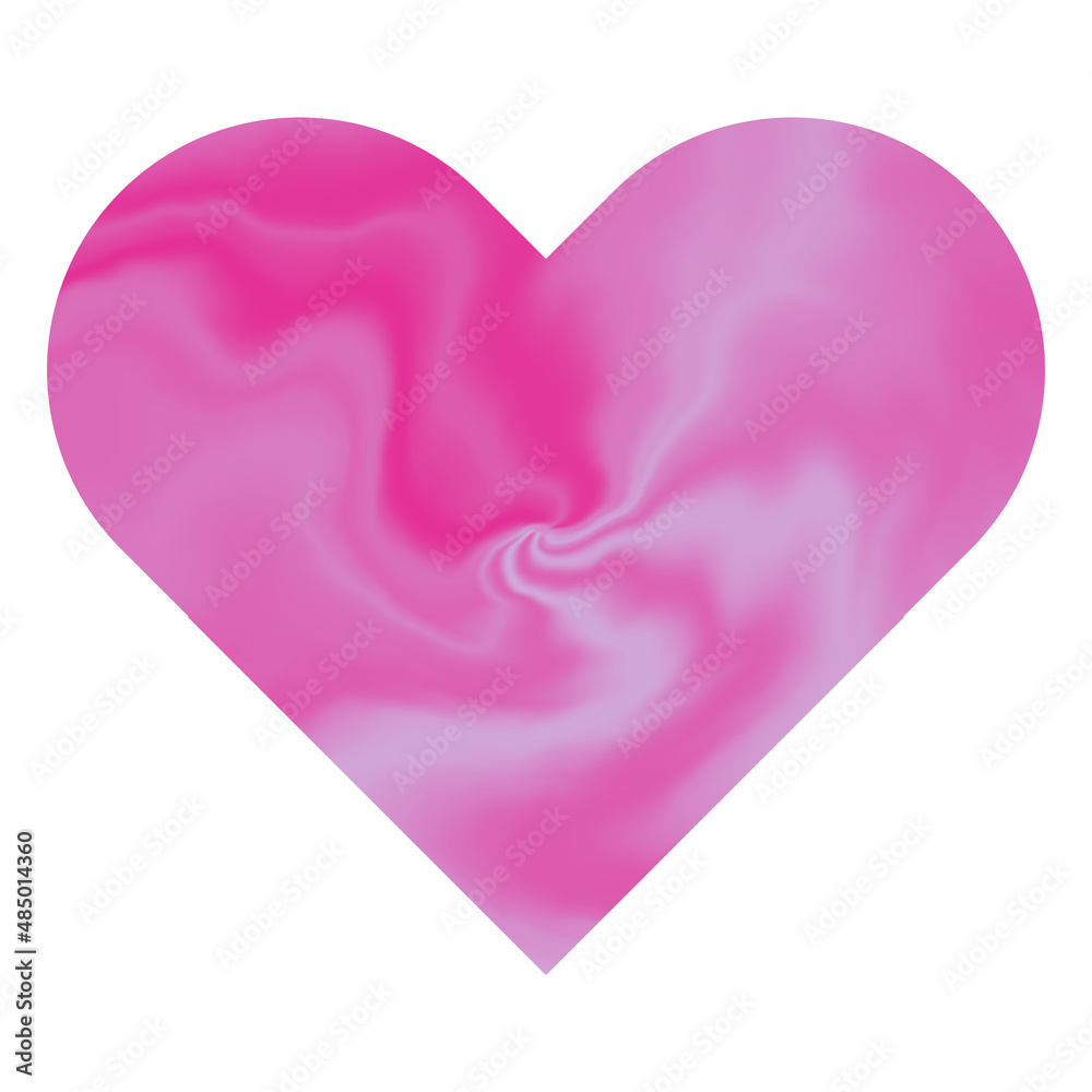 Pink heart with silk texture, symbol of love. Romantic Valentine's day love sign, isolated on white background.