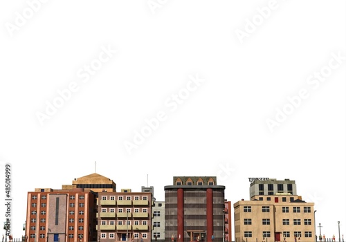 City modern buildings isolated on white background 3d illustration