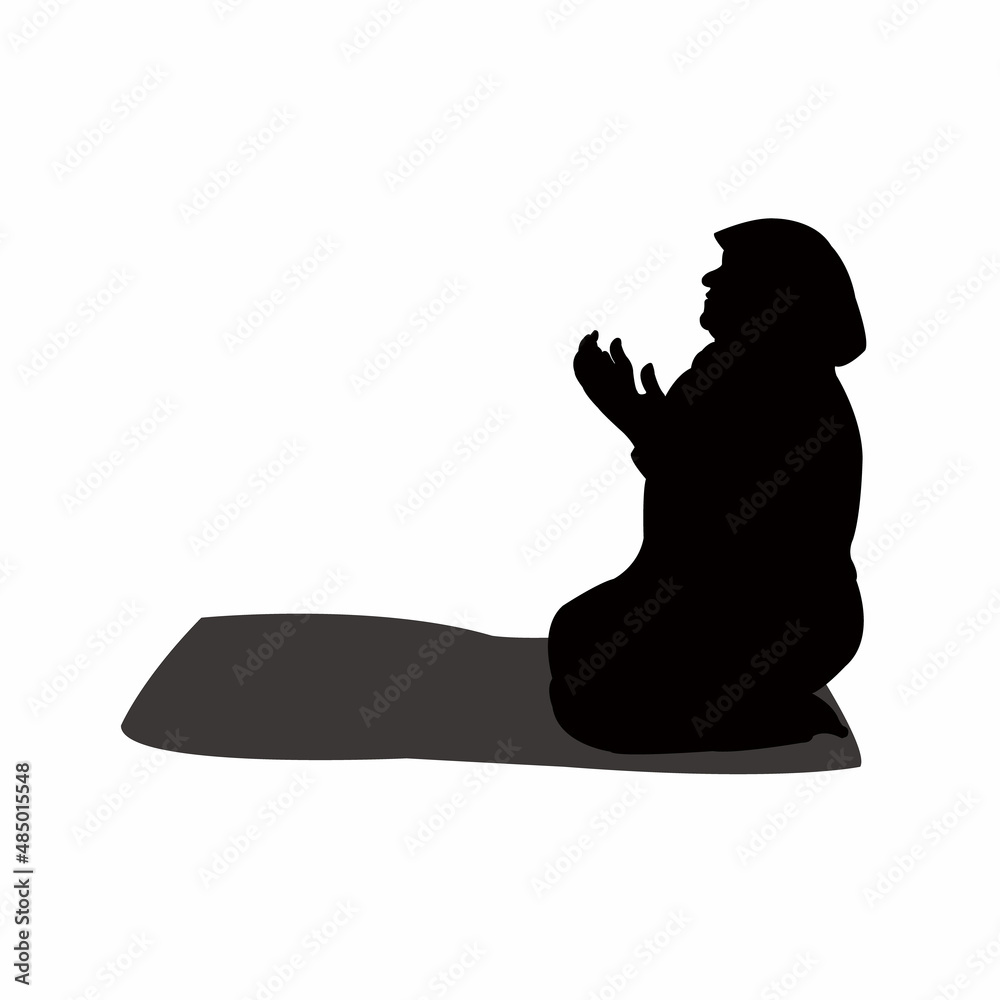 a muslim woman praying, body silhouette vector