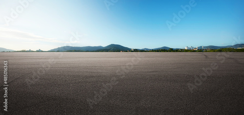Panorama empty asphalt road and tarmac floor with moutain on back Fototapeta