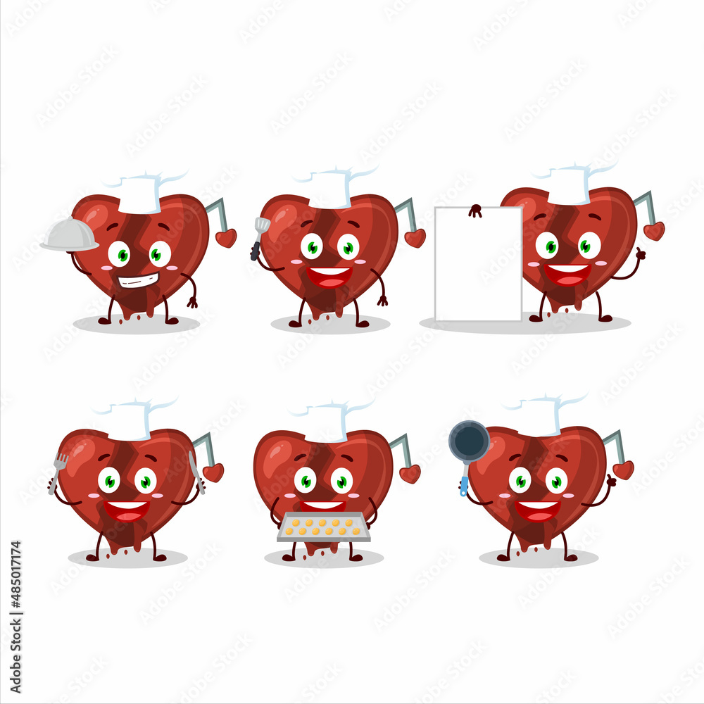 Cartoon character of broken heart love with various chef emoticons