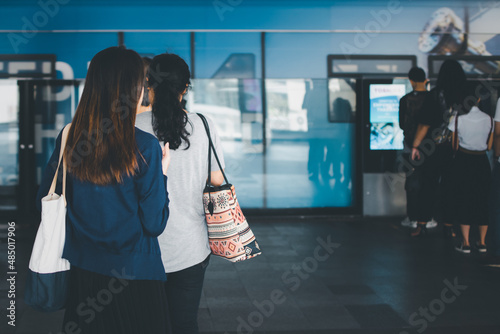 Skytrain train runs in city photo