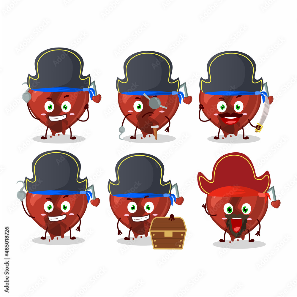 Cartoon character of broken heart love with various pirates emoticons