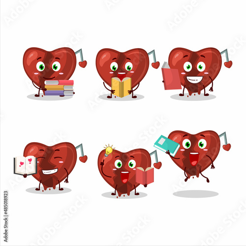 A picture of broken heart love cartoon character concept reading an amusing book