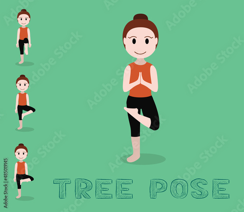 Yoga Tutorial Tree Pose Cute Cartoon Vector Illustration