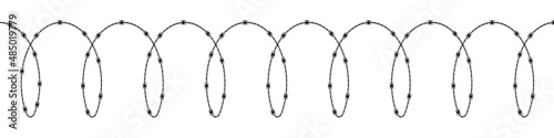 Spiral barbed wire with h-shaped blades. Razor wire silhouette. Flat vector illustration isolated on white background.