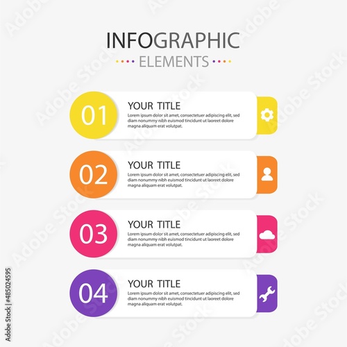 Set of modern text box infographics elements horizontal for use in business. Infographics elements with 4 colors.