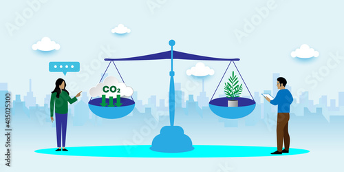 carbon neutral co2 balance concept With icons. Cartoon Vector People Illustration
Description81