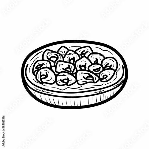 a bowl of soup tortellini pasta outline hand drawn doodle illustration vector logo icon