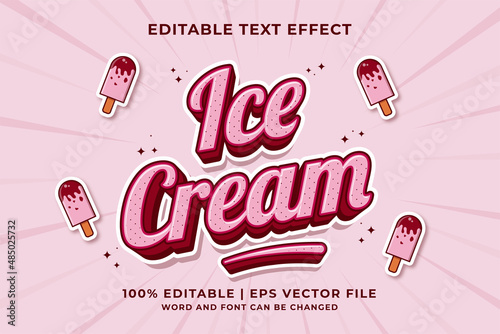 Editable text effect - Ice Cream 3d Cartoon Cute template style premium vector