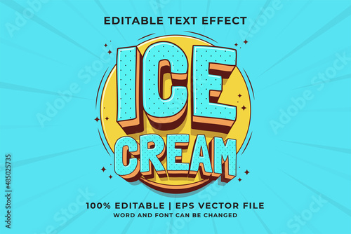 Editable text effect - Ice Cream 3d Traditional Cartoon template style premium vector