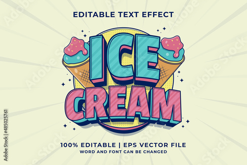 Editable text effect - Ice Cream 3d Cartoon Cute template style premium vector