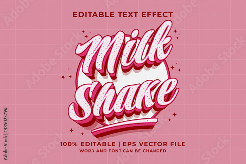 Editable text effect - Milk Shake 3d Cartoon Cute template style premium vector