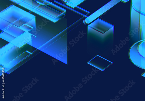 Abstract blue circuit board 3d rendering technology background.