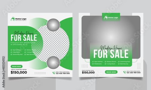 Real estate business house property sale social media post and square web banner template.