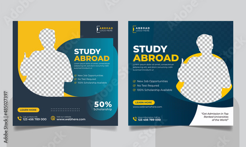 Study abroad social media post or higher education social media web banner square flyer template set.
