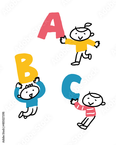 アルファベットのABCと楽しそうな子どもたち