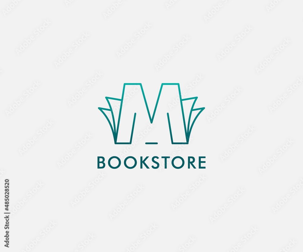 outlined logotype letter M book store logo design template, usable for online store