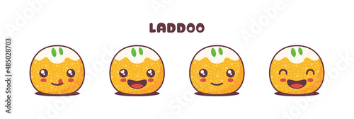 Fototapeta Naklejka Na Ścianę i Meble -  vector laddoo cartoon mascot, traditional indian food illustration, with different facial expressions