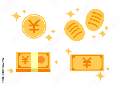Stack of Japanese yen currency realistic gold coin, money sign vector illustration