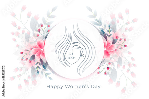 lovely womens day card with flowers and line face