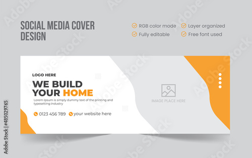 Construction home repair or build social media cover or promotional web banner template design photo