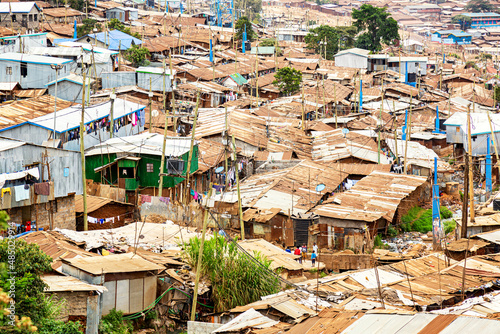 Kibera slum in Nairobi. Kibera is the biggest slum in Africa. Slums in Nairobi, Kenya.