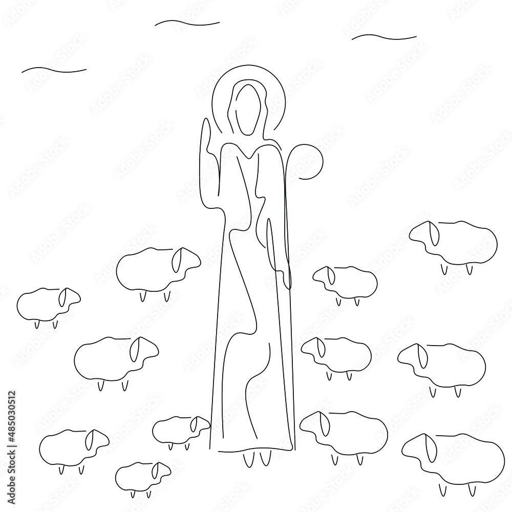 Jesus Christ the good shepherd with the lambs vector illustration