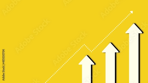 ビジネスのキャリアアップ、ステップアップ、成長、投資成功を表現した上昇矢印の背景壁紙素材（黄）　Business development to success and growing growth concept. Arrow sign growth on yellow background