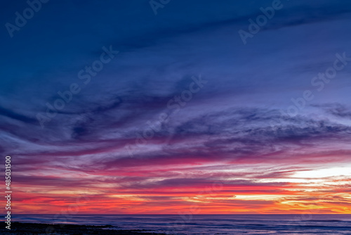 Sunset over the Pacific Ocean near Yachats, Oregon, USA
