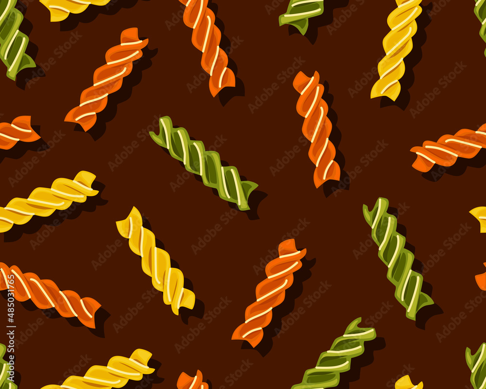 Multi colored pasta fusilli on a dark background seamless pattern ...
