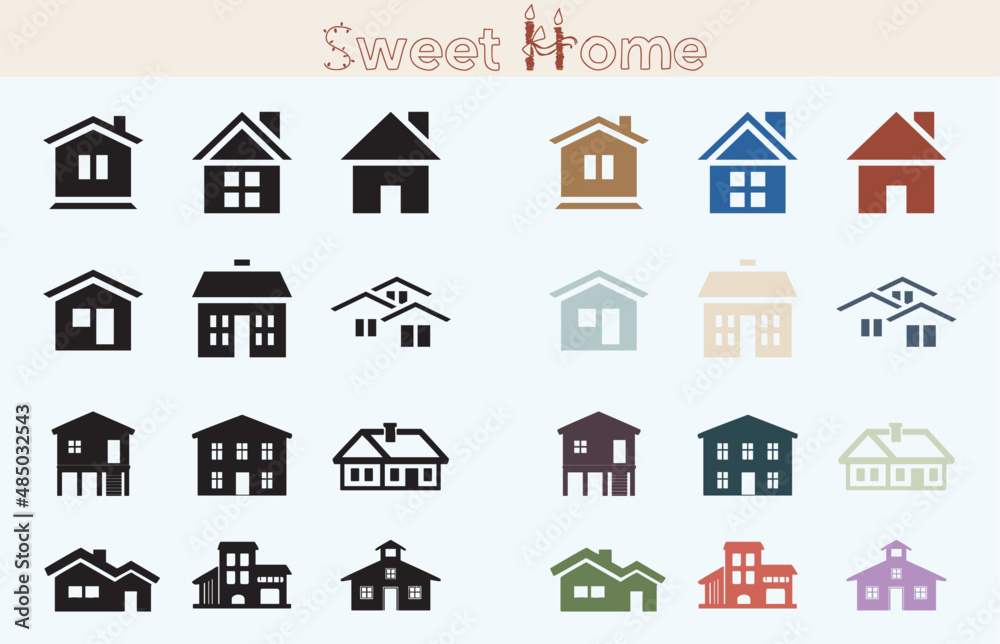 House Icon Set In Different Color