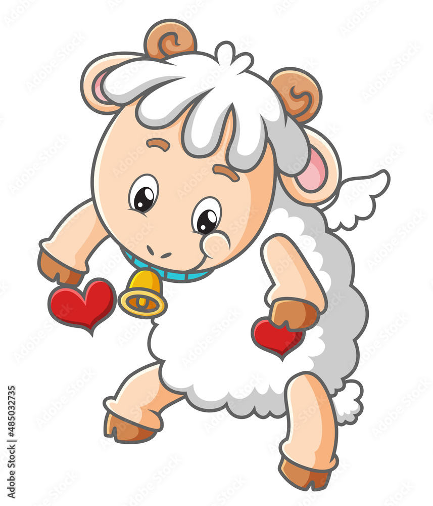 The happy baby sheep is flying the little love balloons The happy baby sheep is flying the little love balloons