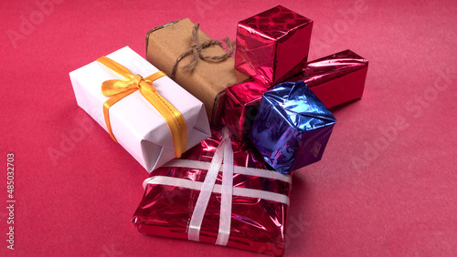 Gift box wrapping from craft paper the concept of handmade gift. Isolated background.