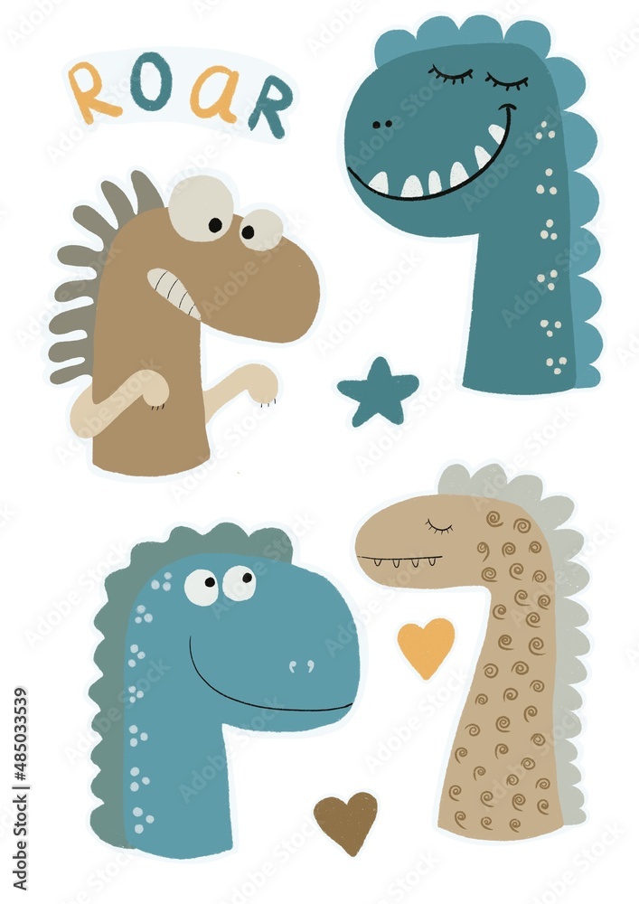 Obraz premium dinosaur stickers, blue color combination