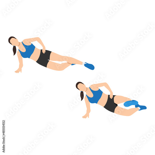 Woman doing Side plank front kick exercise. Flat vector illustration isolated on white background