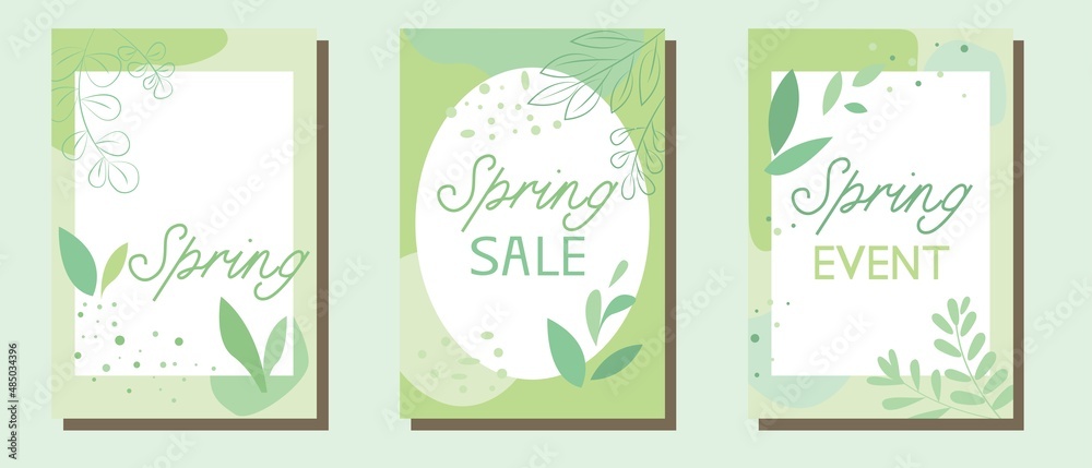 Set of Spring decorative vector template. Spring sale, event promotion cover frame collection. Vector illustration.