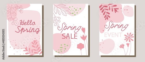 Set of Spring decorative vector template. Spring sale  event promotion cover frame collection. Vector illustration.